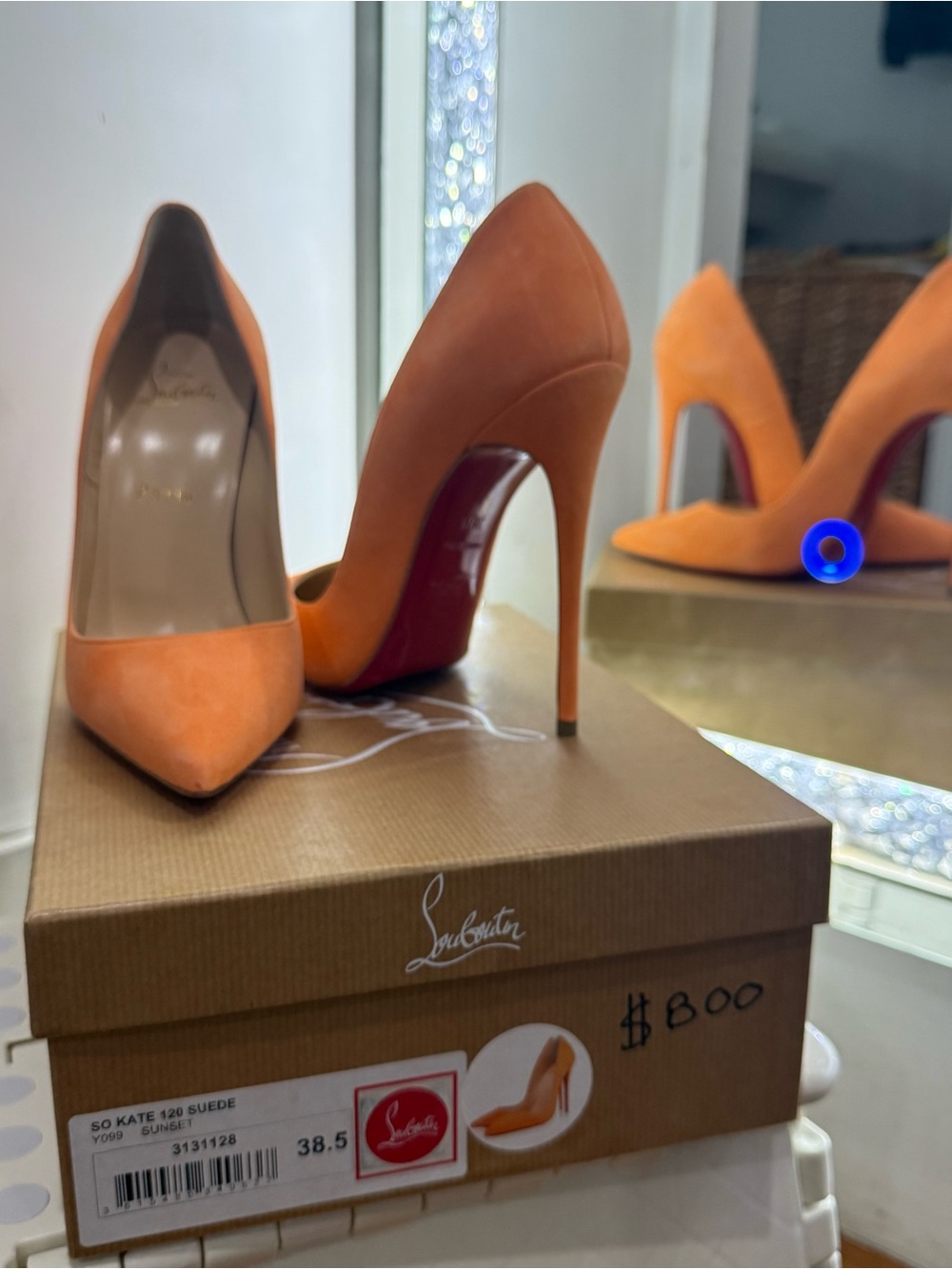Christian Louboutin Orange Suede So Kate 120 Pointed-Toe Pumps